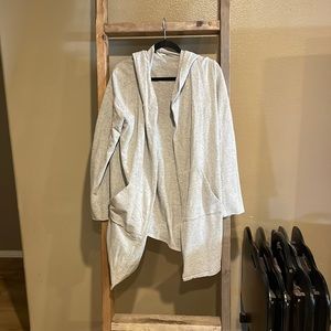 Women’s LOFT Lounge Large Gray Hooded Open Cardigan
